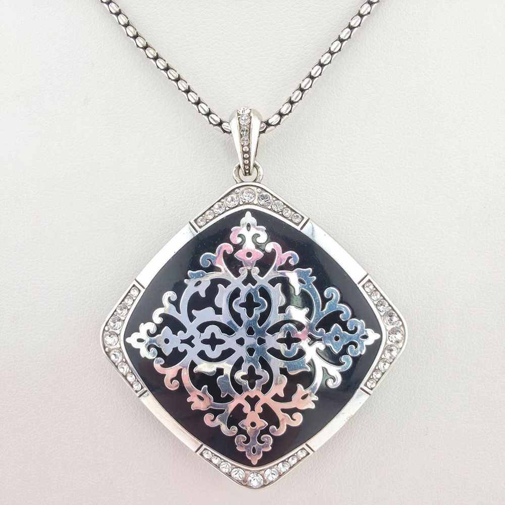 BRIGHTON 'Shadow Play' Necklace Reversible Intricate Scrollwork Silver Plate 19"
